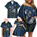 North Queensland Cowboys Rugby Mascot Family Matching Off Shoulder Short Dress and Hawaiian Shirt Australian Rugby Culture - Tribal Inspired Wolf
