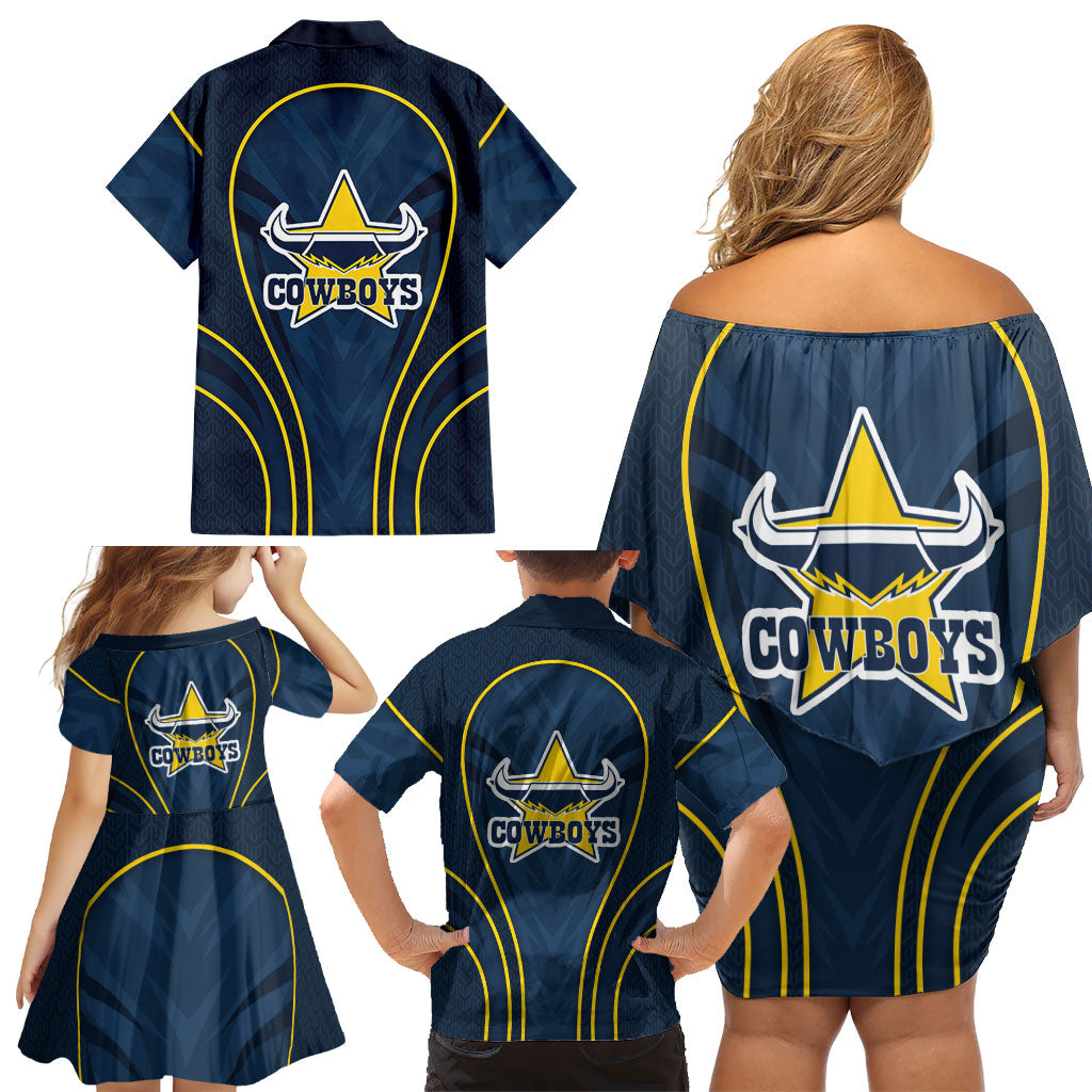 North Queensland Cowboys Rugby Mascot Family Matching Off Shoulder Short Dress and Hawaiian Shirt Australian Rugby Culture - Tribal Inspired Wolf