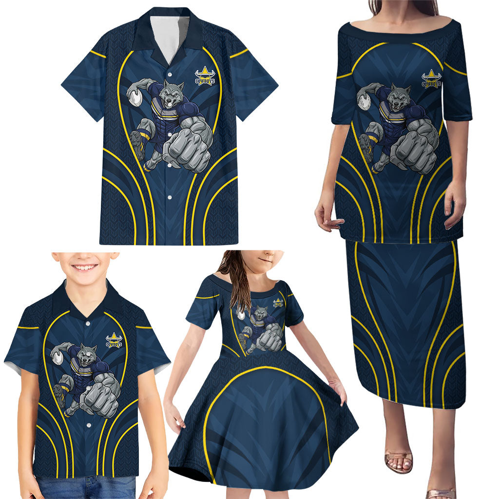 North Queensland Cowboys Rugby Mascot Family Matching Puletasi and Hawaiian Shirt Australian Rugby Culture - Tribal Inspired Wolf
