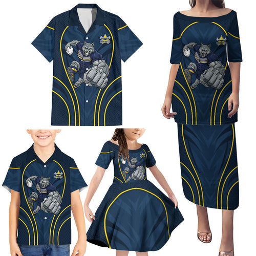 North Queensland Cowboys Rugby Mascot Family Matching Puletasi and Hawaiian Shirt Australian Rugby Culture - Tribal Inspired Wolf