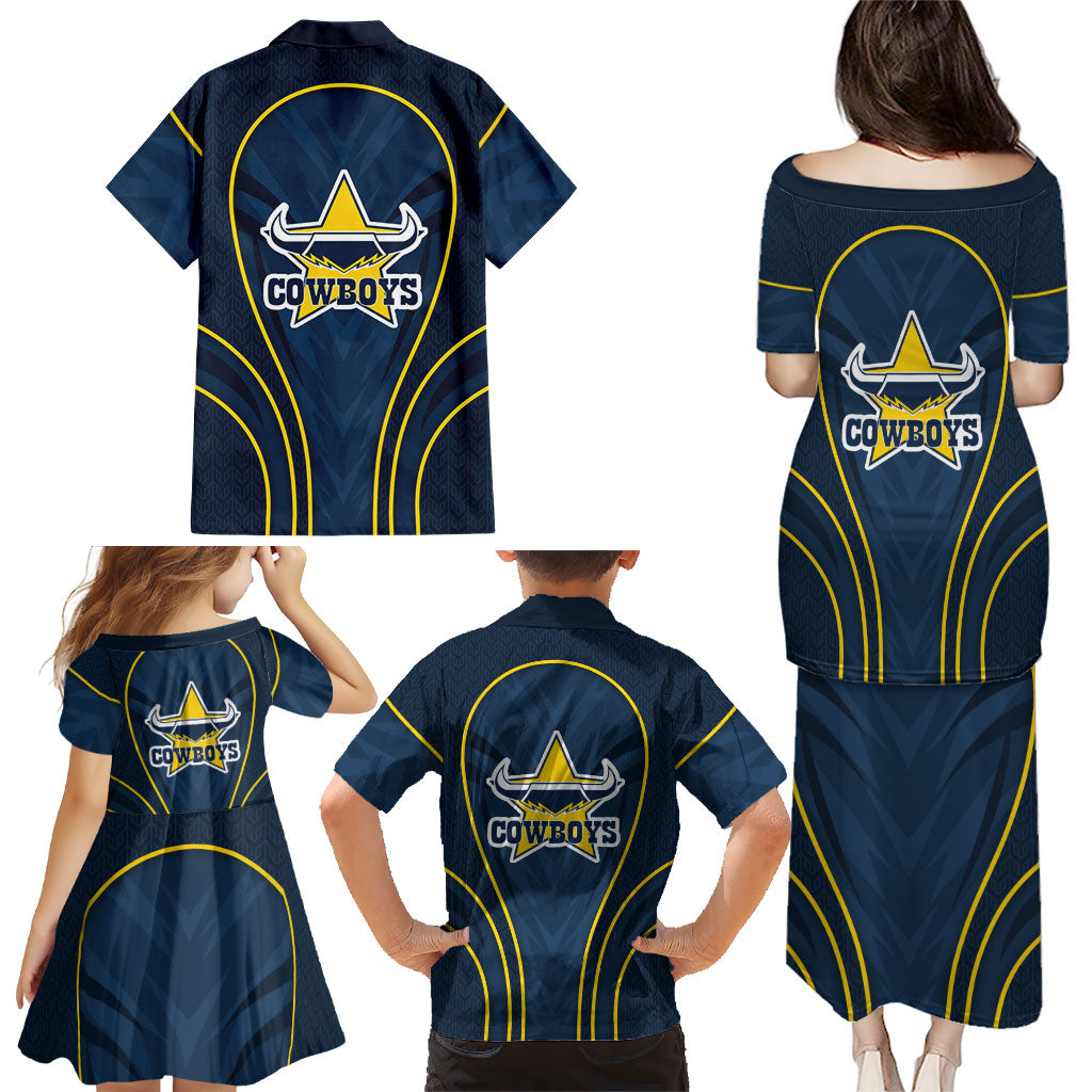 North Queensland Cowboys Rugby Mascot Family Matching Puletasi and Hawaiian Shirt Australian Rugby Culture - Tribal Inspired Wolf