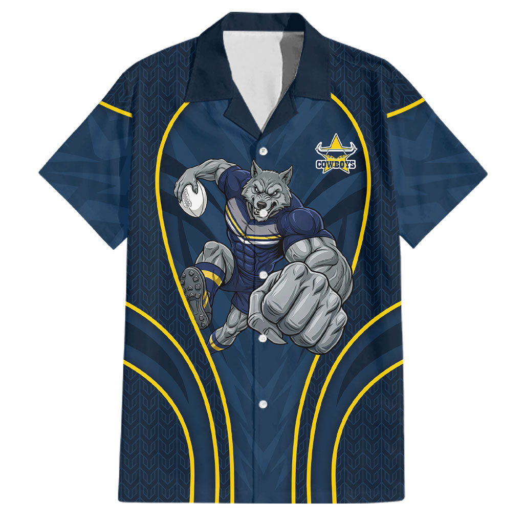North Queensland Cowboys Rugby Mascot Family Matching Puletasi and Hawaiian Shirt Australian Rugby Culture - Tribal Inspired Wolf