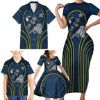 North Queensland Cowboys Rugby Mascot Family Matching Short Sleeve Bodycon Dress and Hawaiian Shirt Australian Rugby Culture - Tribal Inspired Wolf