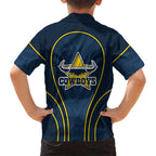 North Queensland Cowboys Rugby Mascot Family Matching Short Sleeve Bodycon Dress and Hawaiian Shirt Australian Rugby Culture - Tribal Inspired Wolf