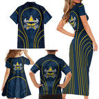 North Queensland Cowboys Rugby Mascot Family Matching Short Sleeve Bodycon Dress and Hawaiian Shirt Australian Rugby Culture - Tribal Inspired Wolf