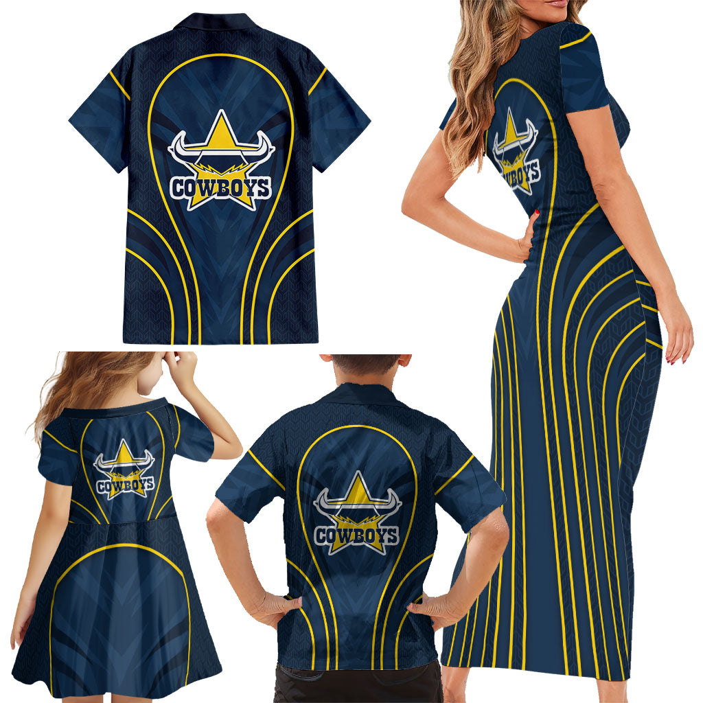 North Queensland Cowboys Rugby Mascot Family Matching Short Sleeve Bodycon Dress and Hawaiian Shirt Australian Rugby Culture - Tribal Inspired Wolf