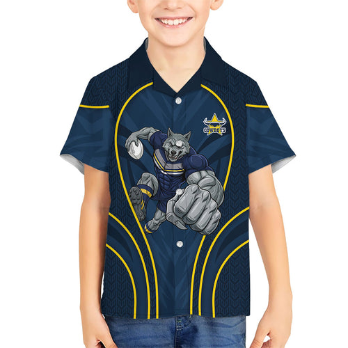 North Queensland Cowboys Rugby Mascot Family Matching Short Sleeve Bodycon Dress and Hawaiian Shirt Australian Rugby Culture - Tribal Inspired Wolf