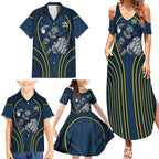 North Queensland Cowboys Rugby Mascot Family Matching Summer Maxi Dress and Hawaiian Shirt Australian Rugby Culture - Tribal Inspired Wolf