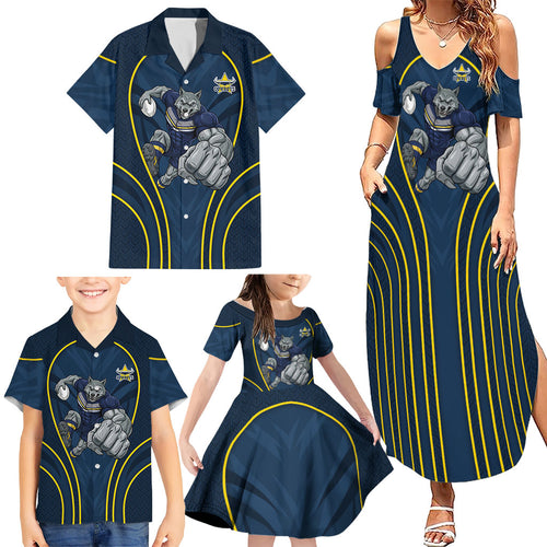 North Queensland Cowboys Rugby Mascot Family Matching Summer Maxi Dress and Hawaiian Shirt Australian Rugby Culture - Tribal Inspired Wolf