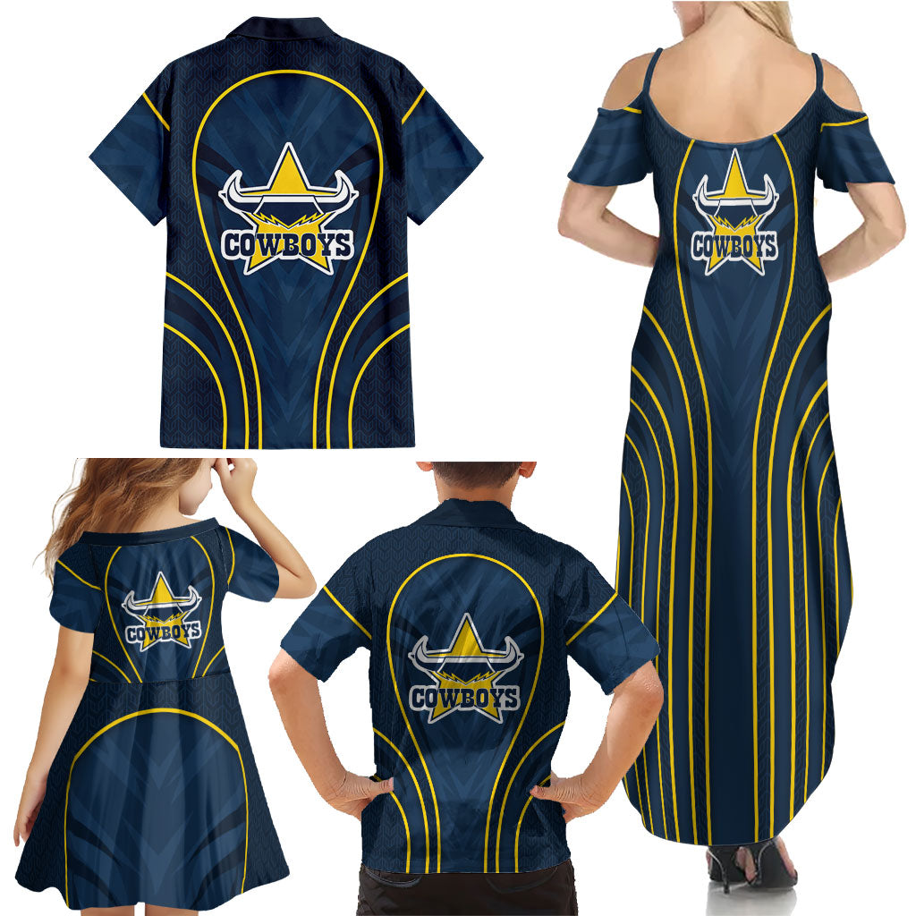 North Queensland Cowboys Rugby Mascot Family Matching Summer Maxi Dress and Hawaiian Shirt Australian Rugby Culture - Tribal Inspired Wolf