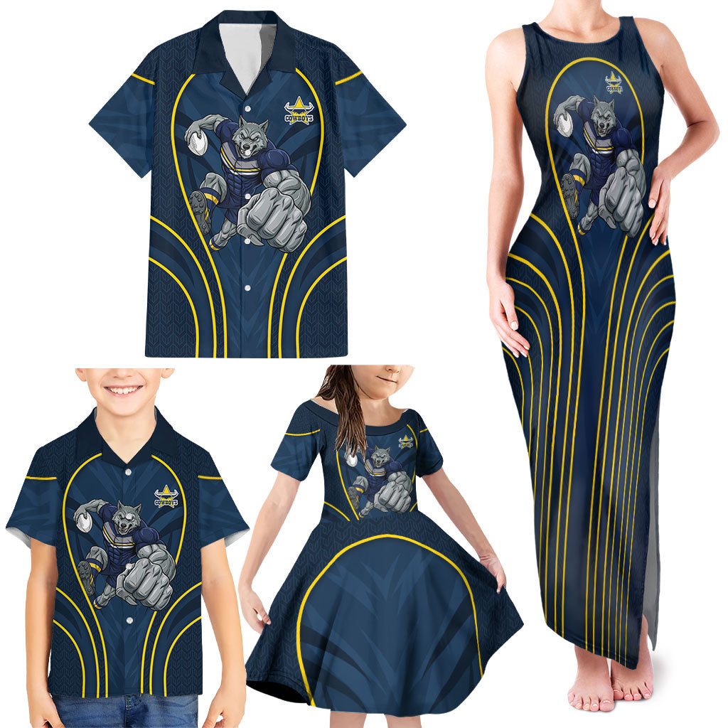 North Queensland Cowboys Rugby Mascot Family Matching Tank Maxi Dress and Hawaiian Shirt Australian Rugby Culture - Tribal Inspired Wolf