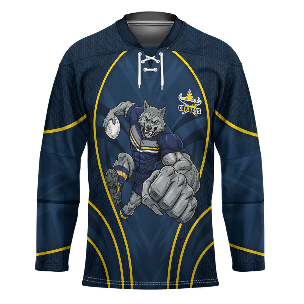 North Queensland Cowboys Rugby Mascot Hockey Jersey Australian Rugby Culture - Tribal Inspired Wolf