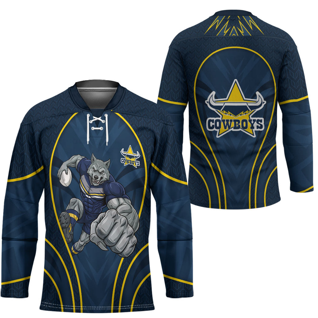 North Queensland Cowboys Rugby Mascot Hockey Jersey Australian Rugby Culture - Tribal Inspired Wolf