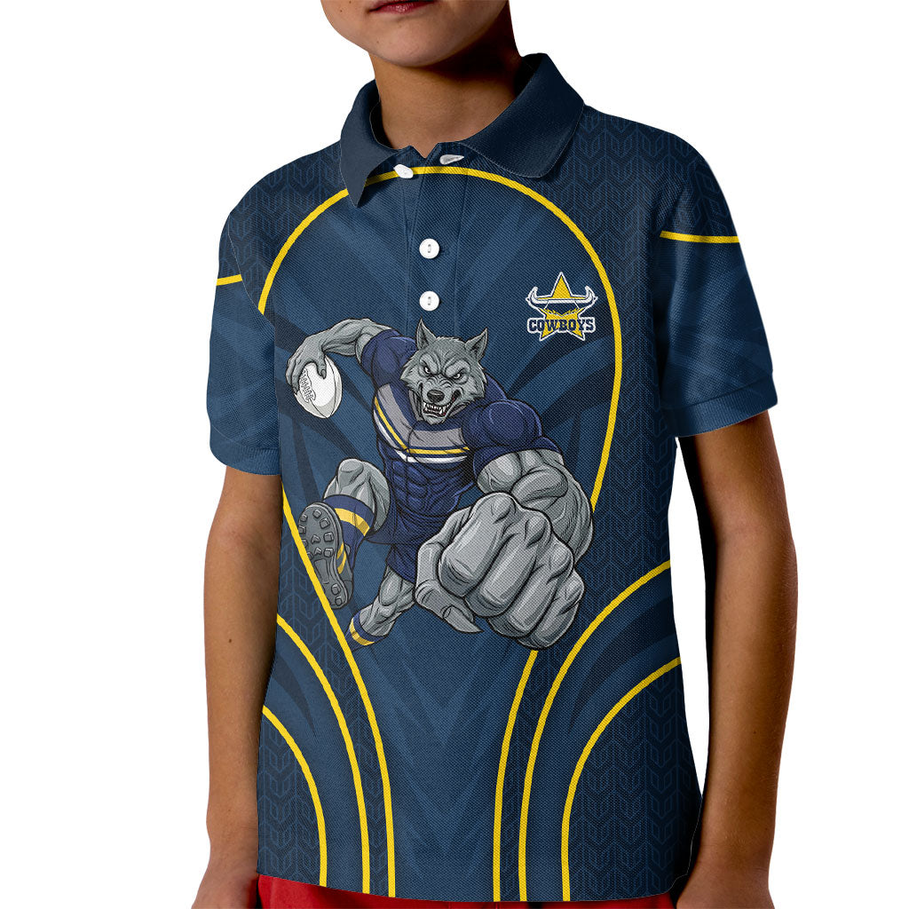 North Queensland Cowboys Rugby Mascot Kid Polo Shirt Australian Rugby Culture - Tribal Inspired Wolf