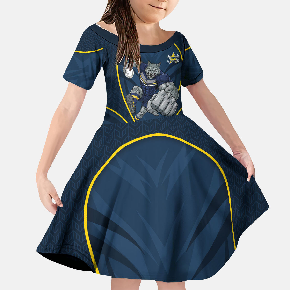 North Queensland Cowboys Rugby Mascot Kid Short Sleeve Dress Australian Rugby Culture - Tribal Inspired Wolf