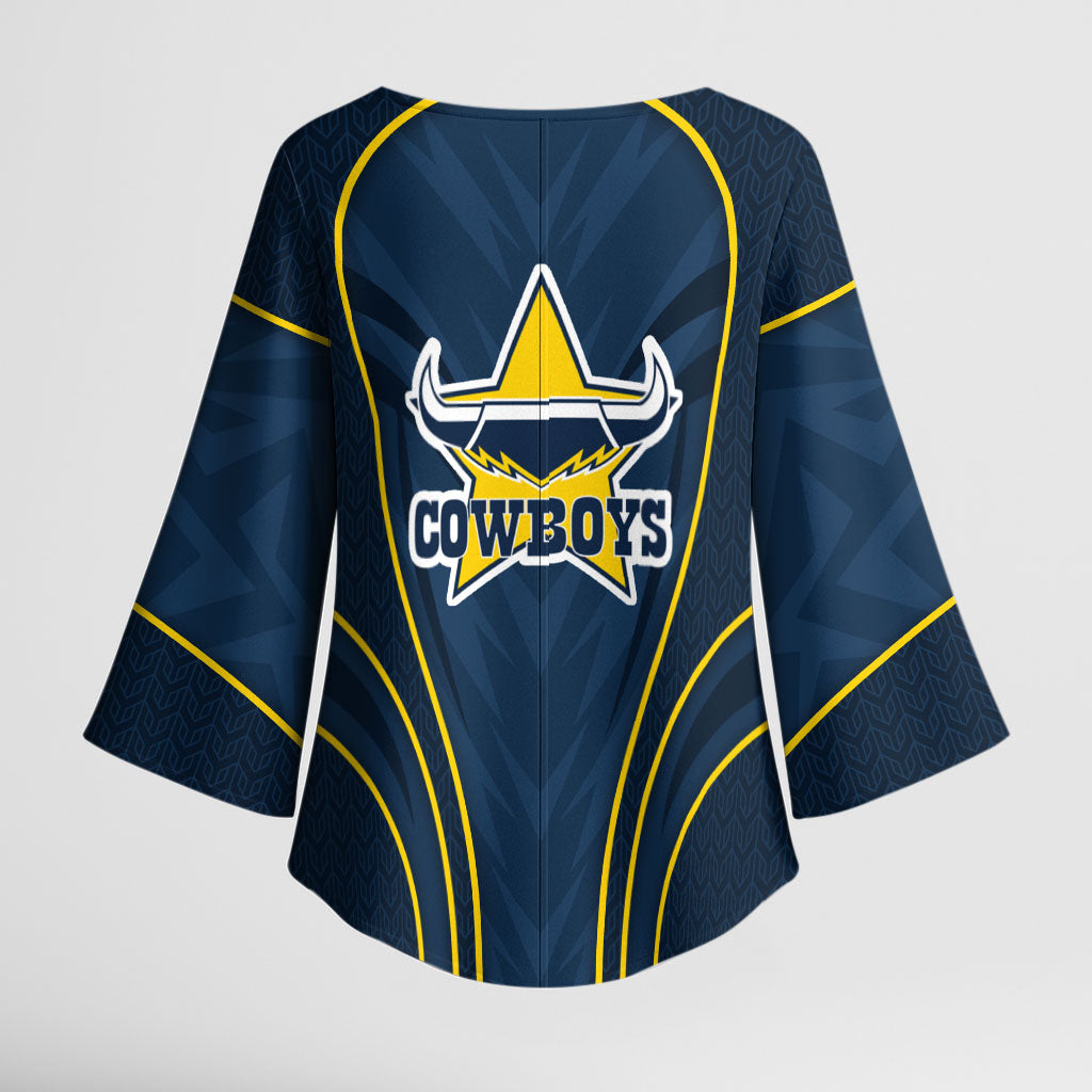 North Queensland Cowboys Rugby Mascot Kimono Sleeve Blouse Australian Rugby Culture - Tribal Inspired Wolf