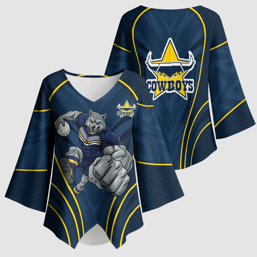 North Queensland Cowboys Rugby Mascot Kimono Sleeve Blouse Australian Rugby Culture - Tribal Inspired Wolf