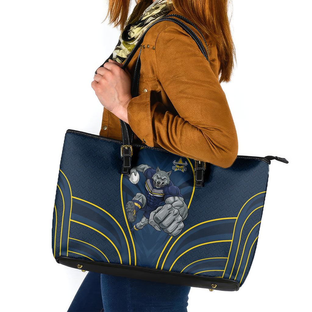 North Queensland Cowboys Rugby Mascot Leather Tote Bag Australian Rugby Culture - Tribal Inspired Wolf