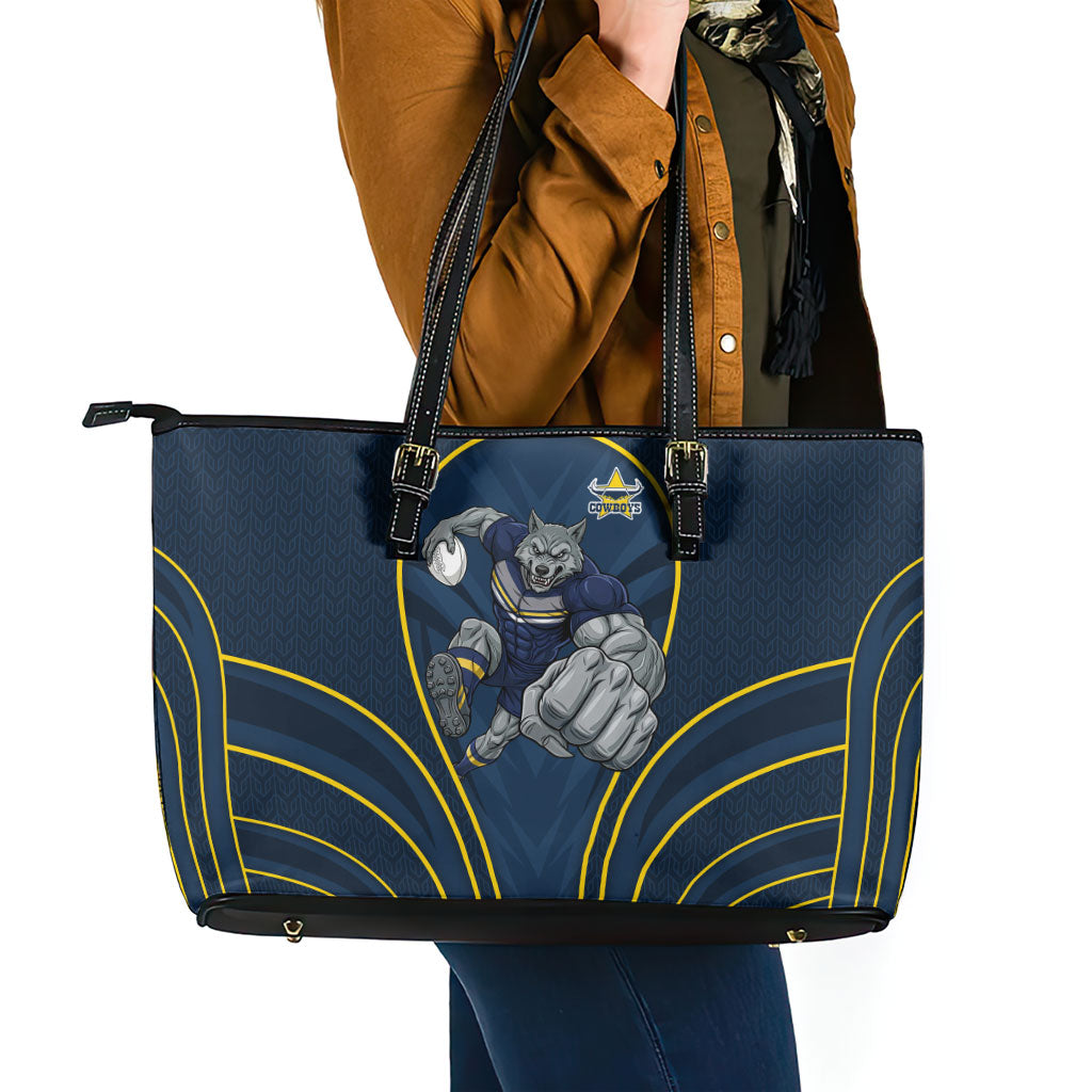 North Queensland Cowboys Rugby Mascot Leather Tote Bag Australian Rugby Culture - Tribal Inspired Wolf