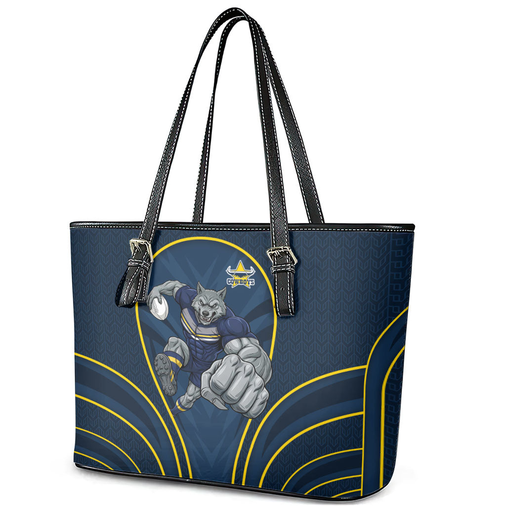 North Queensland Cowboys Rugby Mascot Leather Tote Bag Australian Rugby Culture - Tribal Inspired Wolf