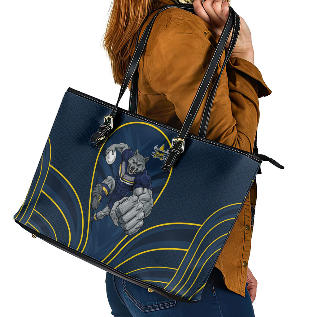 North Queensland Cowboys Rugby Mascot Leather Tote Bag Australian Rugby Culture - Tribal Inspired Wolf