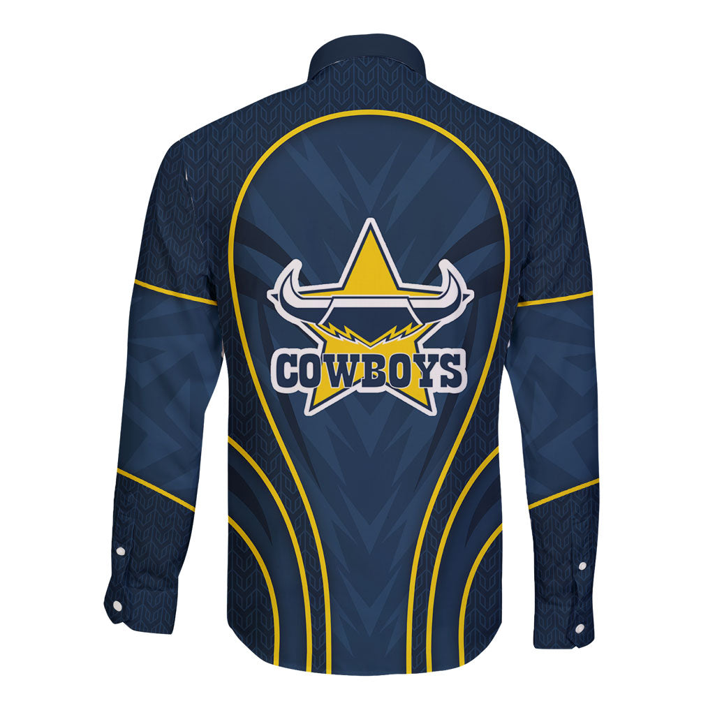 North Queensland Cowboys Rugby Mascot Long Sleeve Button Shirt Australian Rugby Culture - Tribal Inspired Wolf