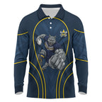 North Queensland Cowboys Rugby Mascot Long Sleeve Polo Shirt Australian Rugby Culture - Tribal Inspired Wolf
