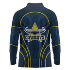 North Queensland Cowboys Rugby Mascot Long Sleeve Polo Shirt Australian Rugby Culture - Tribal Inspired Wolf