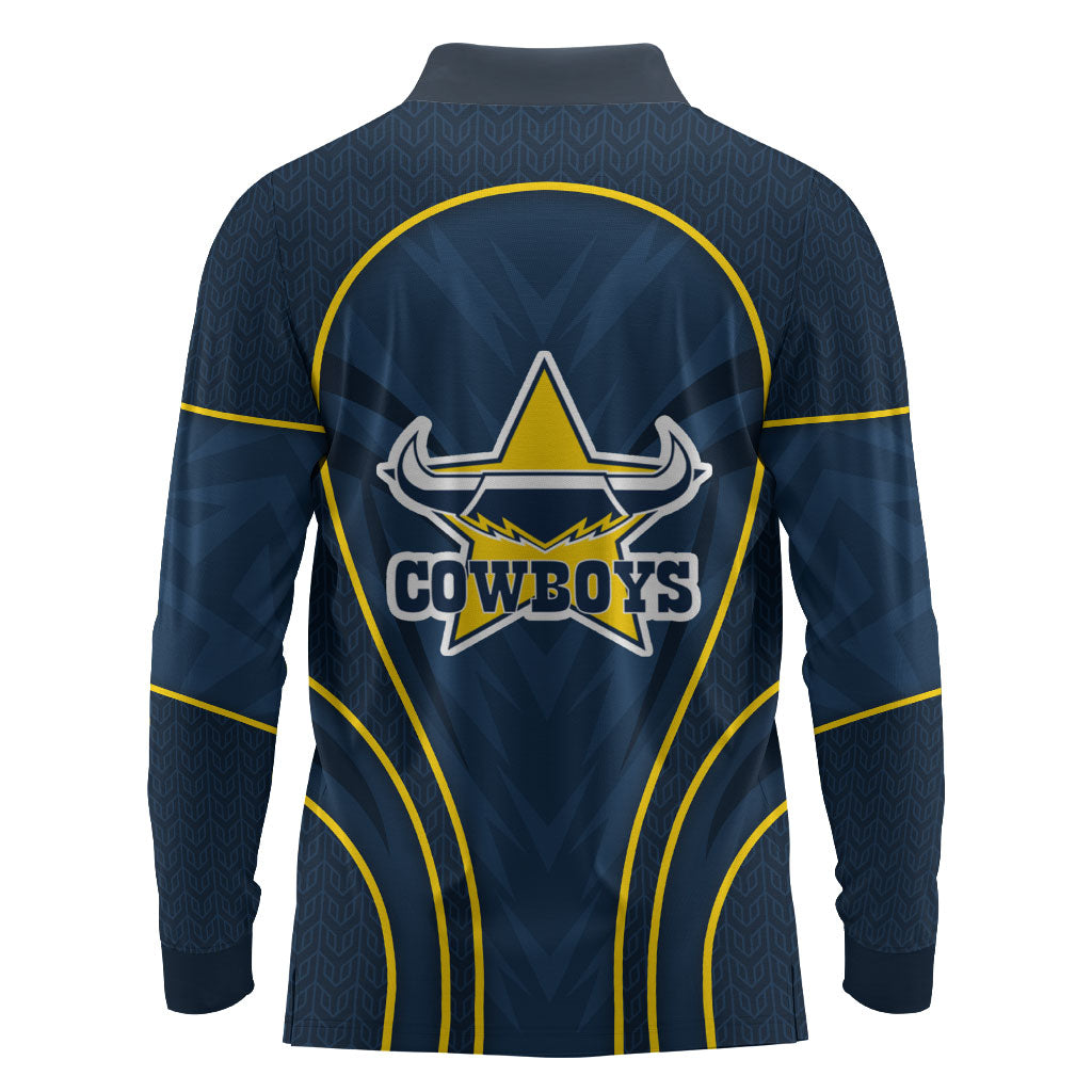 North Queensland Cowboys Rugby Mascot Long Sleeve Polo Shirt Australian Rugby Culture - Tribal Inspired Wolf