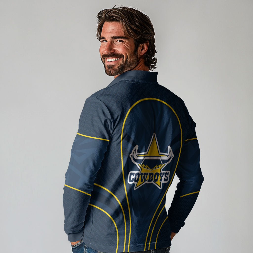 North Queensland Cowboys Rugby Mascot Long Sleeve Polo Shirt Australian Rugby Culture - Tribal Inspired Wolf