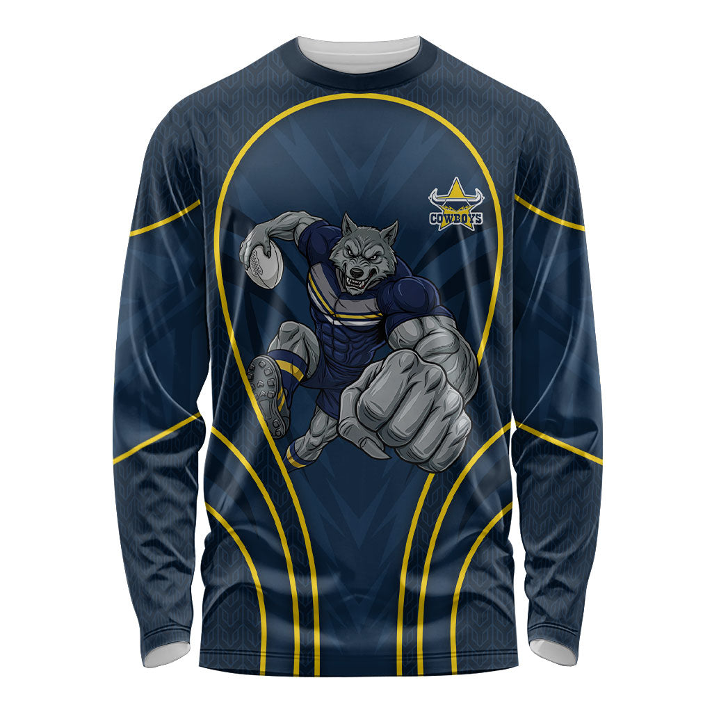 North Queensland Cowboys Rugby Mascot Long Sleeve Shirt Australian Rugby Culture - Tribal Inspired Wolf