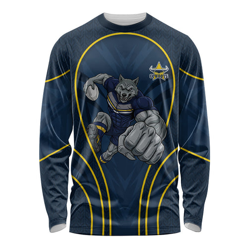 North Queensland Cowboys Rugby Mascot Long Sleeve Shirt Australian Rugby Culture - Tribal Inspired Wolf