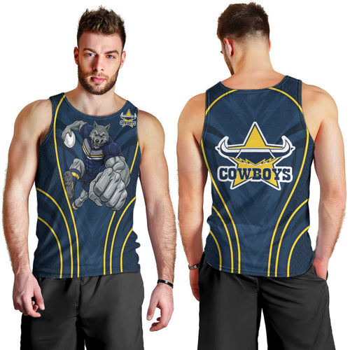 North Queensland Cowboys Rugby Mascot Men Tank Top Australian Rugby Culture - Tribal Inspired Wolf