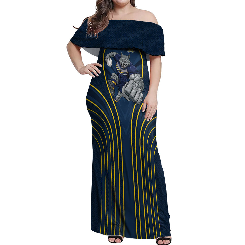 North Queensland Cowboys Rugby Mascot Off Shoulder Maxi Dress Australian Rugby Culture - Tribal Inspired Wolf