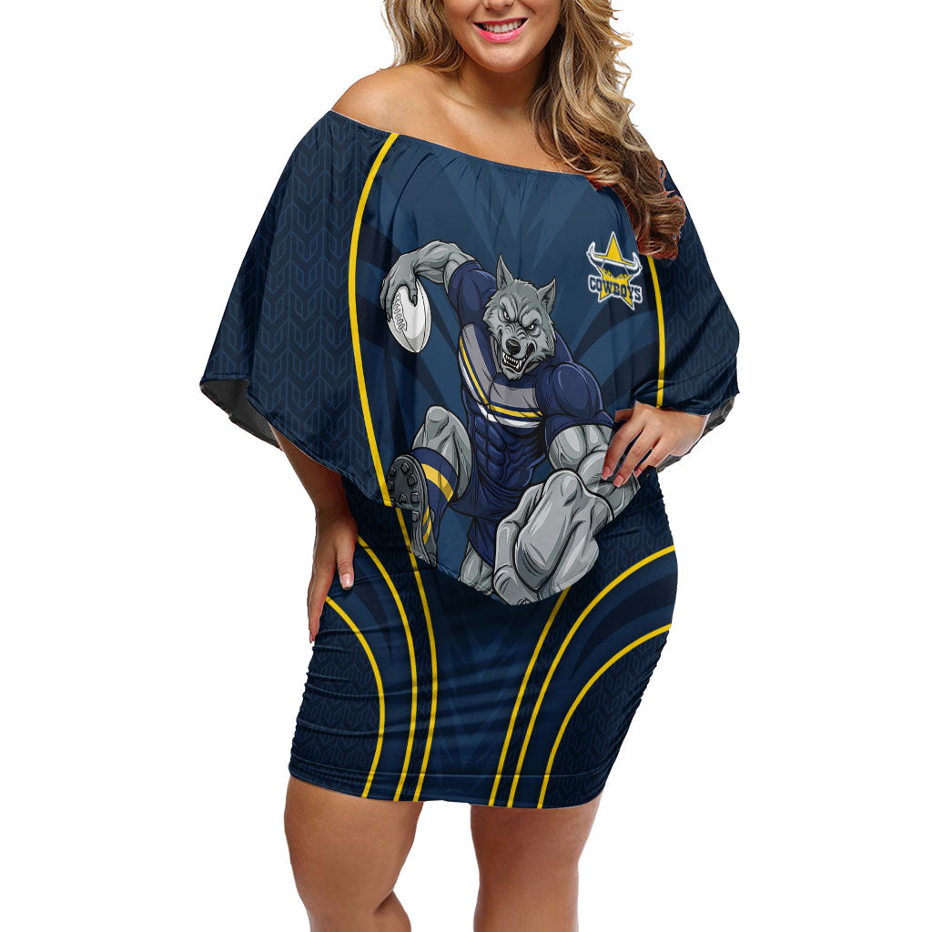 North Queensland Cowboys Rugby Mascot Off Shoulder Short Dress Australian Rugby Culture - Tribal Inspired Wolf