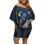 North Queensland Cowboys Rugby Mascot Off Shoulder Short Dress Australian Rugby Culture - Tribal Inspired Wolf