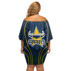 North Queensland Cowboys Rugby Mascot Off Shoulder Short Dress Australian Rugby Culture - Tribal Inspired Wolf