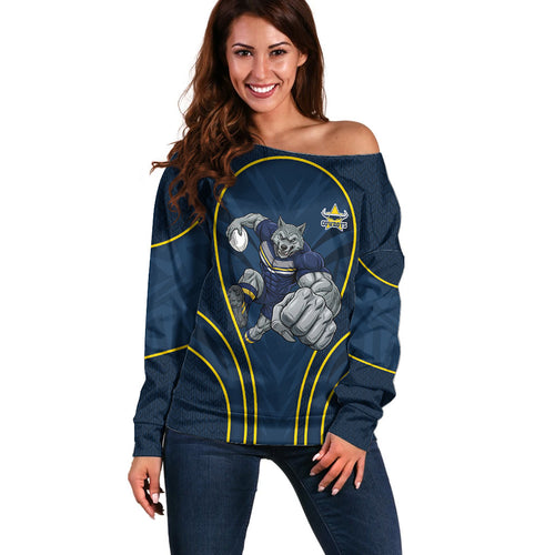 North Queensland Cowboys Rugby Mascot Off Shoulder Sweater Australian Rugby Culture - Tribal Inspired Wolf