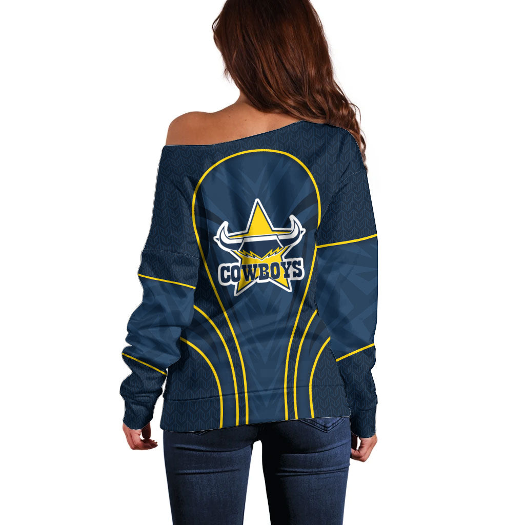 North Queensland Cowboys Rugby Mascot Off Shoulder Sweater Australian Rugby Culture - Tribal Inspired Wolf