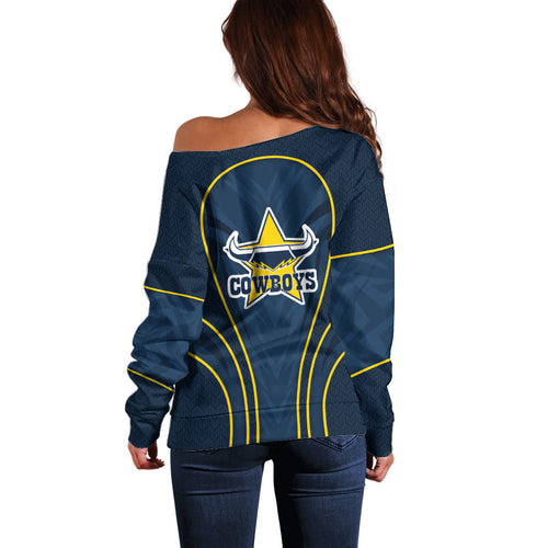 North Queensland Cowboys Rugby Mascot Off Shoulder Sweater Australian Rugby Culture - Tribal Inspired Wolf