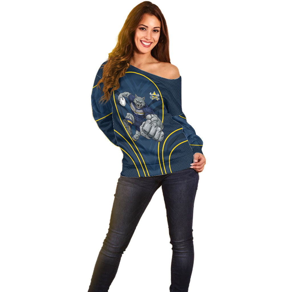North Queensland Cowboys Rugby Mascot Off Shoulder Sweater Australian Rugby Culture - Tribal Inspired Wolf