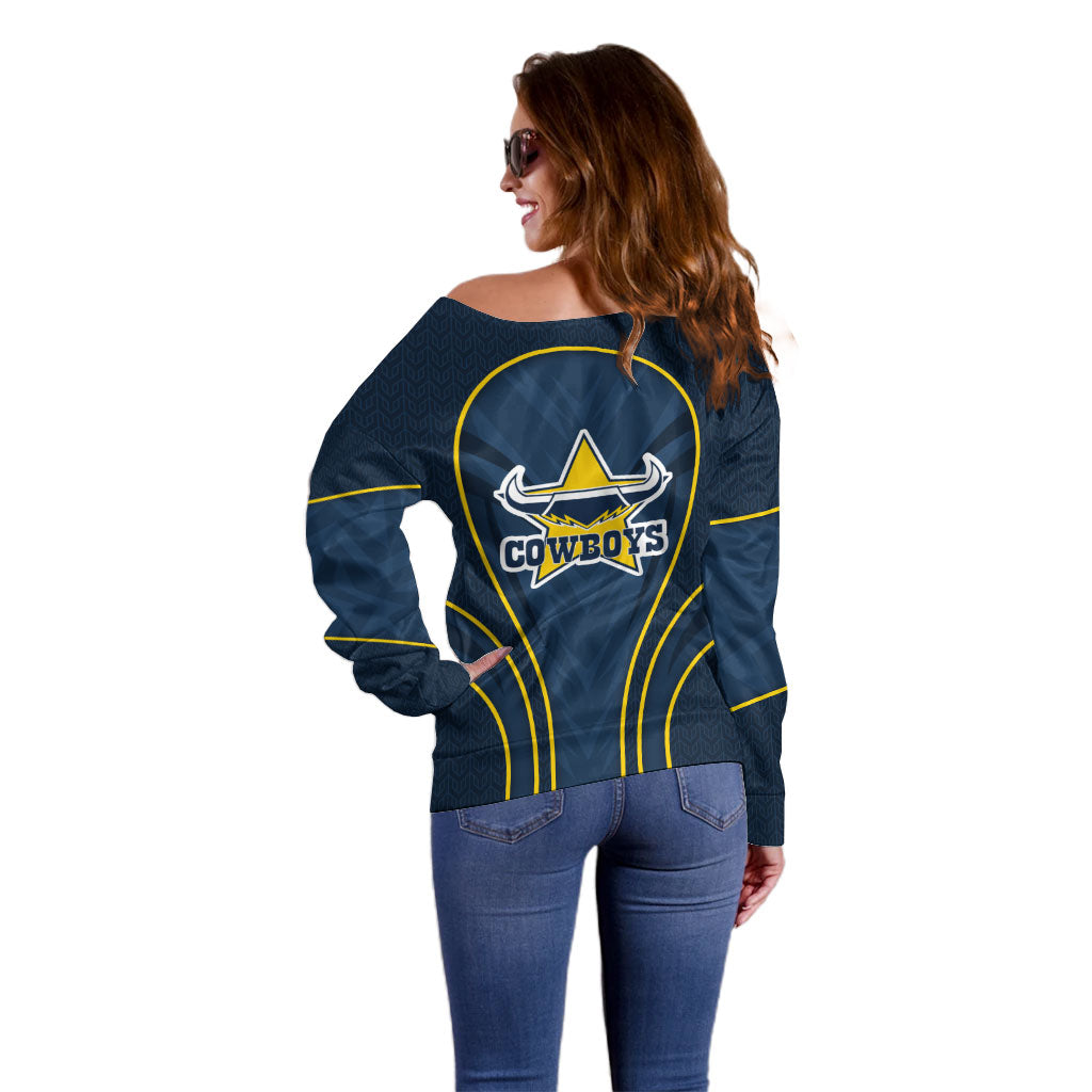 North Queensland Cowboys Rugby Mascot Off Shoulder Sweater Australian Rugby Culture - Tribal Inspired Wolf
