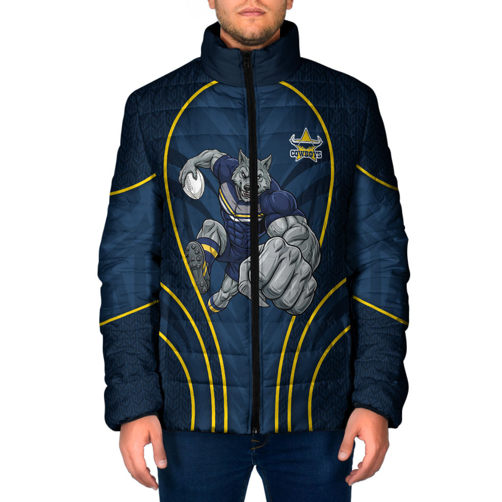 North Queensland Cowboys Rugby Mascot Padded Jacket Australian Rugby Culture - Tribal Inspired Wolf