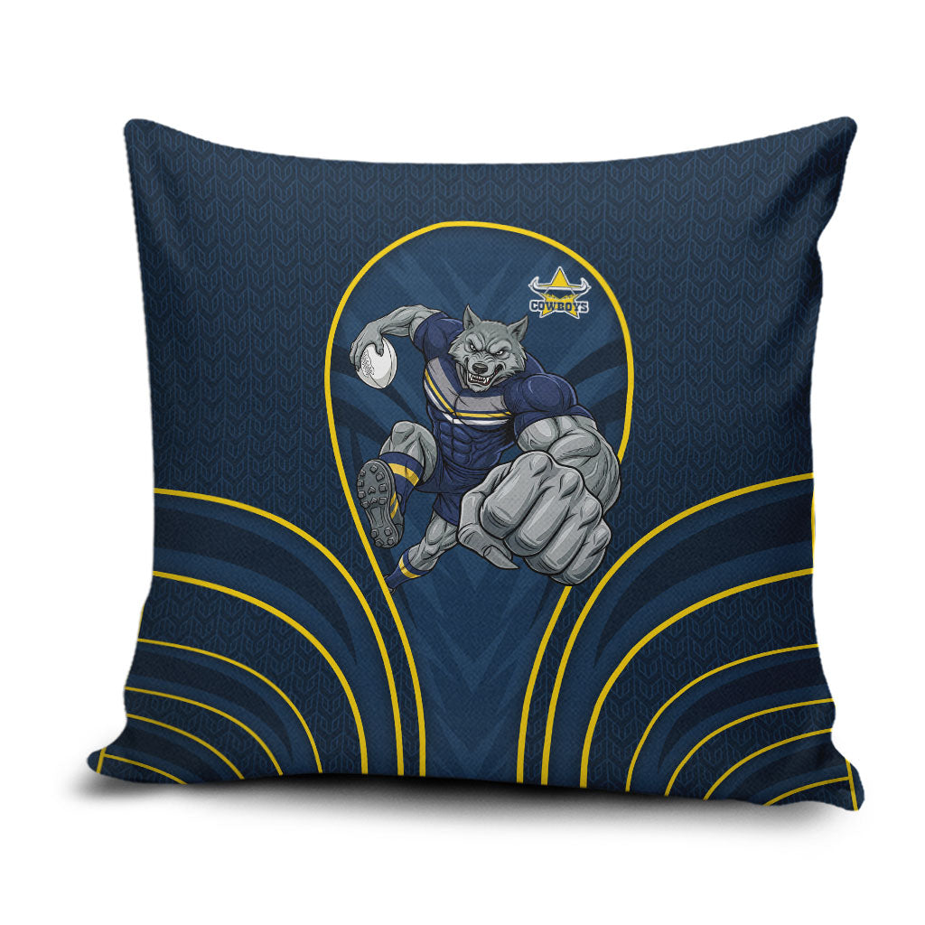 North Queensland Cowboys Rugby Mascot Pillow Cover Australian Rugby Culture - Tribal Inspired Wolf
