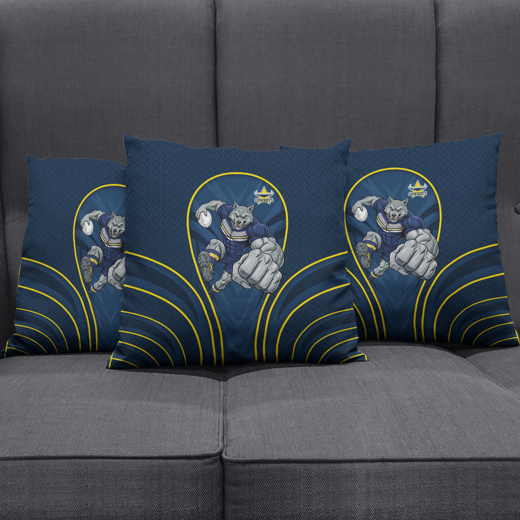 North Queensland Cowboys Rugby Mascot Pillow Cover Australian Rugby Culture - Tribal Inspired Wolf