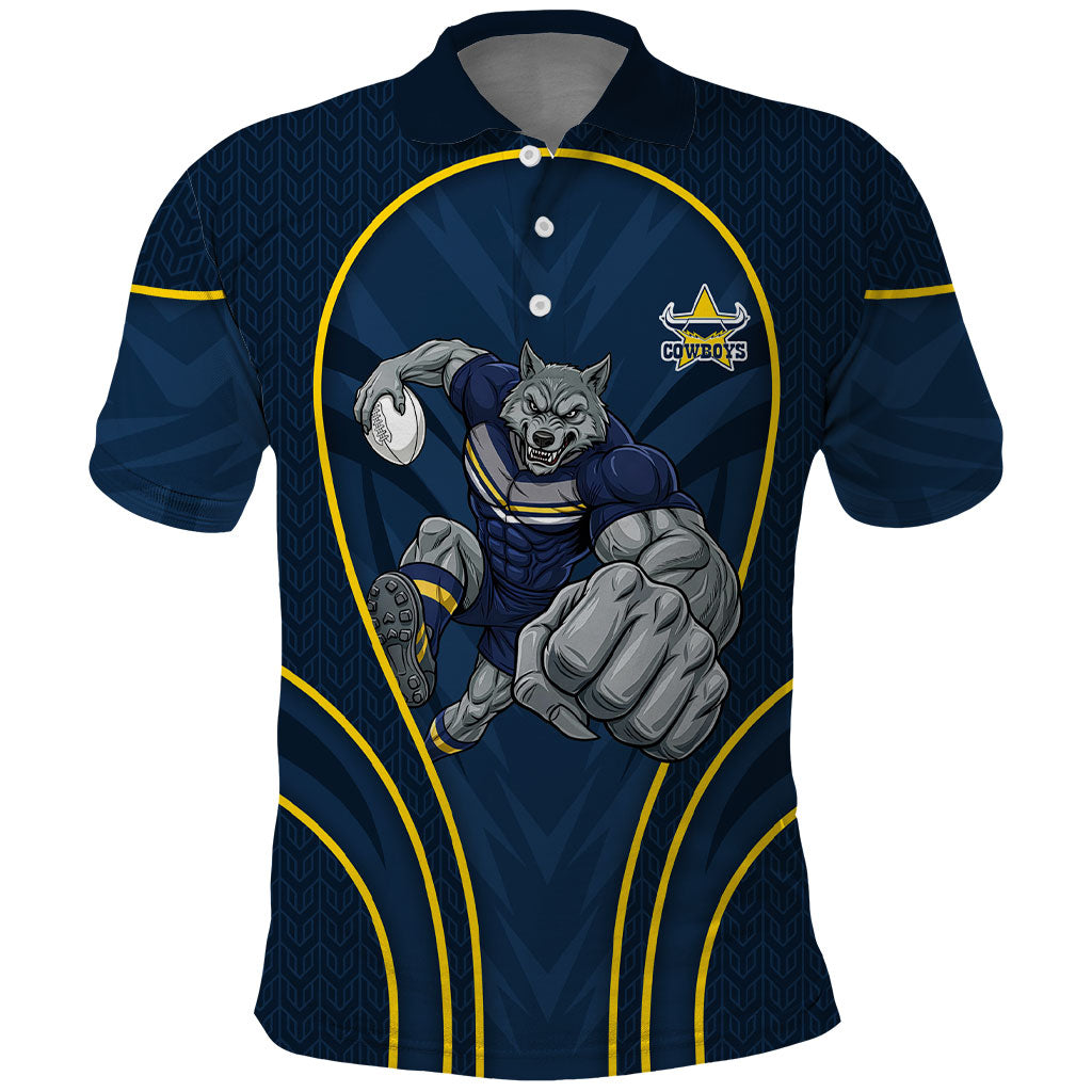 North Queensland Cowboys Rugby Mascot Polo Shirt Australian Rugby Culture - Tribal Inspired Wolf