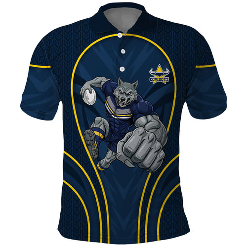North Queensland Cowboys Rugby Mascot Polo Shirt Australian Rugby Culture - Tribal Inspired Wolf