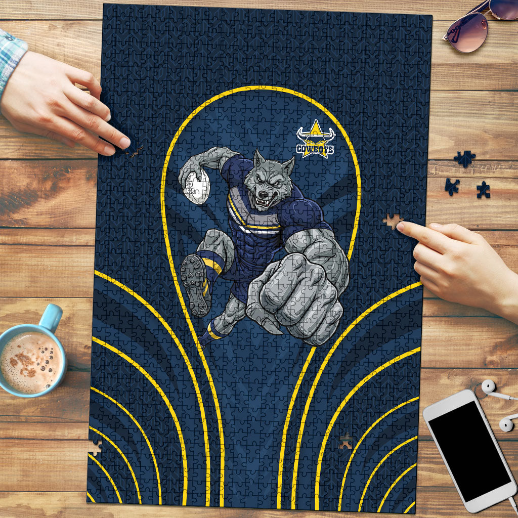 North Queensland Cowboys Rugby Mascot Puzzle Australian Rugby Culture - Tribal Inspired Wolf