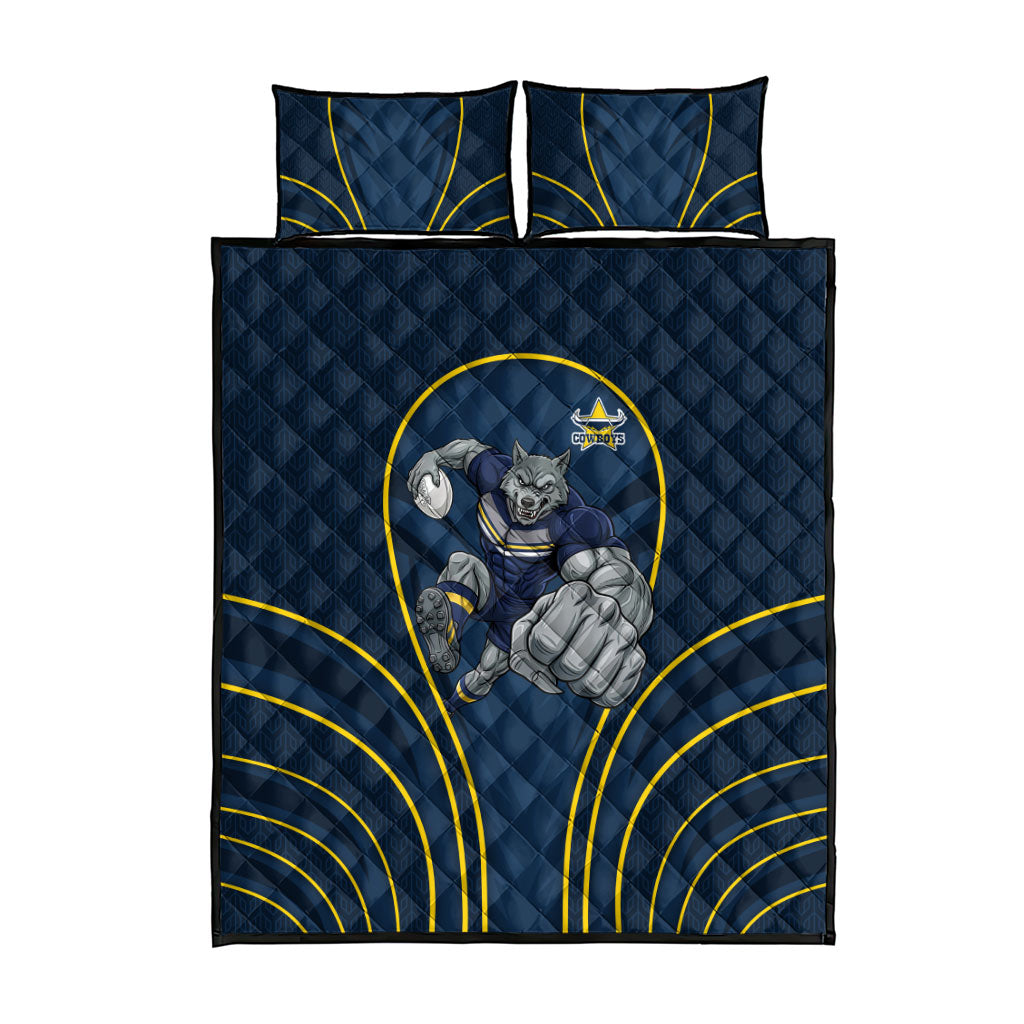 North Queensland Cowboys Rugby Mascot Quilt Bed Set Australian Rugby Culture - Tribal Inspired Wolf
