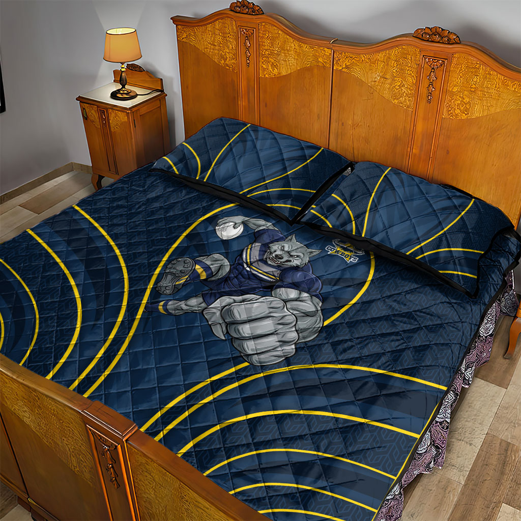 North Queensland Cowboys Rugby Mascot Quilt Bed Set Australian Rugby Culture - Tribal Inspired Wolf